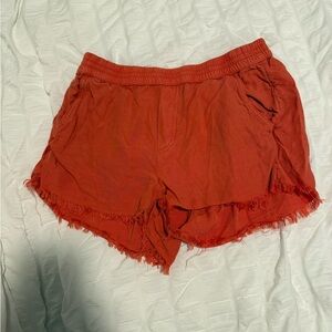 Aerie High Waist Red Shorts with Distressed Hem